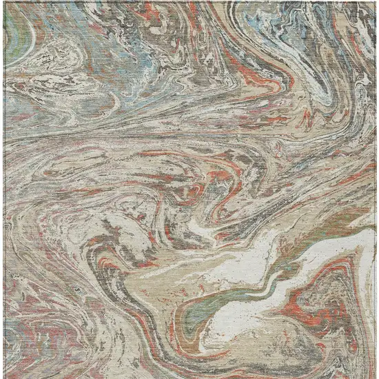 Beige Pink And Blue Abstract Washable Indoor Outdoor Area Rug Photo 7