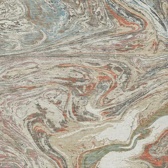 Beige Pink And Blue Abstract Washable Indoor Outdoor Area Rug Photo 6