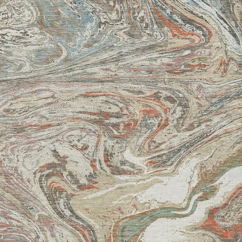 Beige Pink And Blue Abstract Washable Indoor Outdoor Area Rug Photo 6