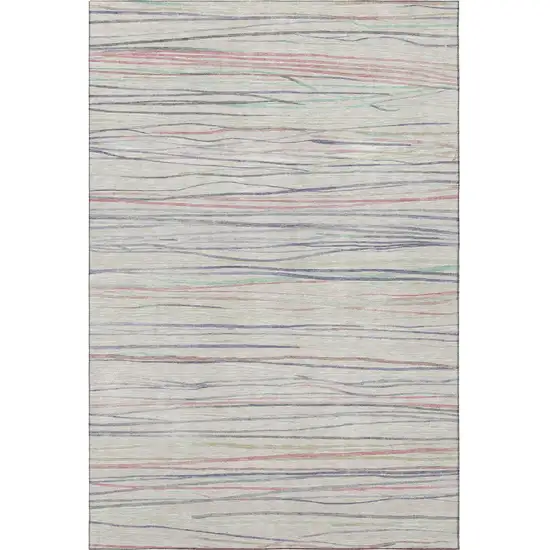 Beige Pink And Purple Striped Washable Area Rug With UV Protection Photo 3
