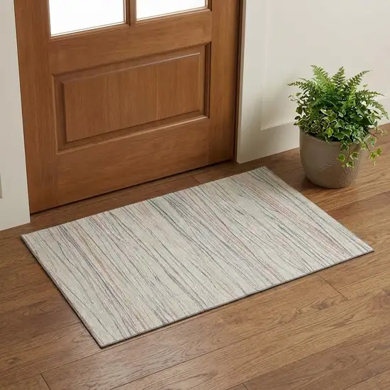 Beige Pink And Purple Striped Washable Area Rug With UV Protection Photo 1