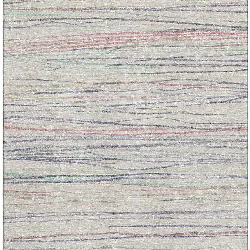 Beige Pink And Purple Striped Washable Area Rug With UV Protection Photo 2