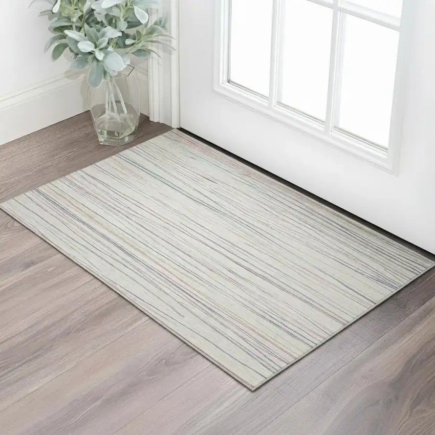 Beige Pink And Purple Striped Washable Area Rug With UV Protection Photo 2