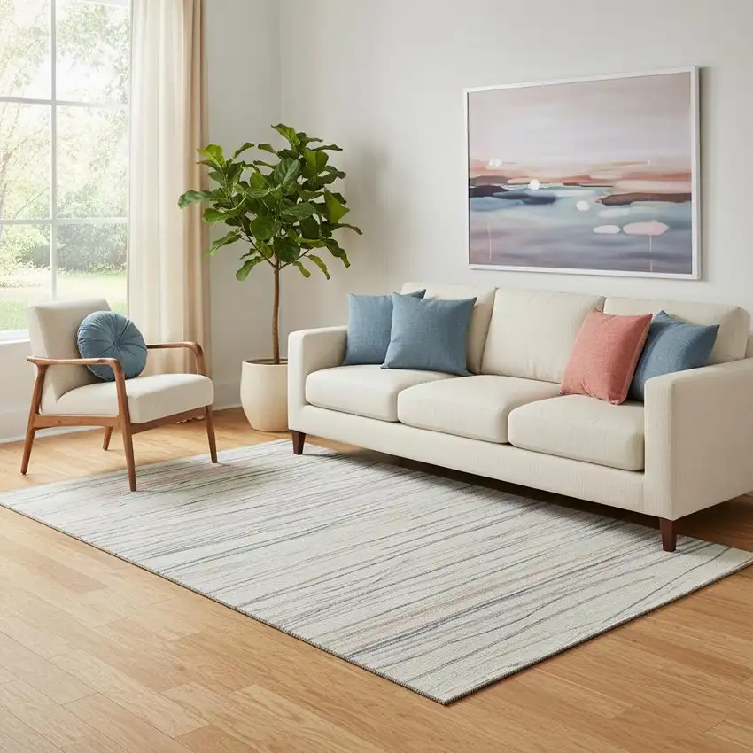 Beige Pink And Purple Striped Washable Area Rug With UV Protection Photo 2