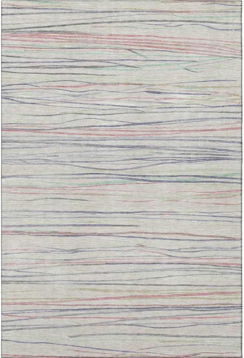 Beige Pink And Purple Striped Washable Area Rug With UV Protection Photo 3