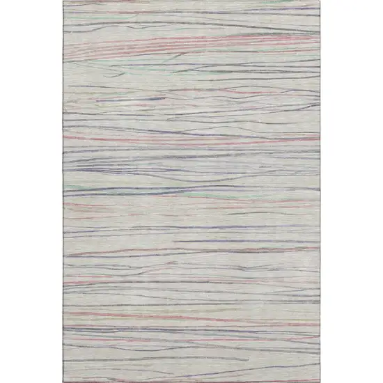 Beige Pink And Purple Striped Washable Area Rug With UV Protection Photo 1
