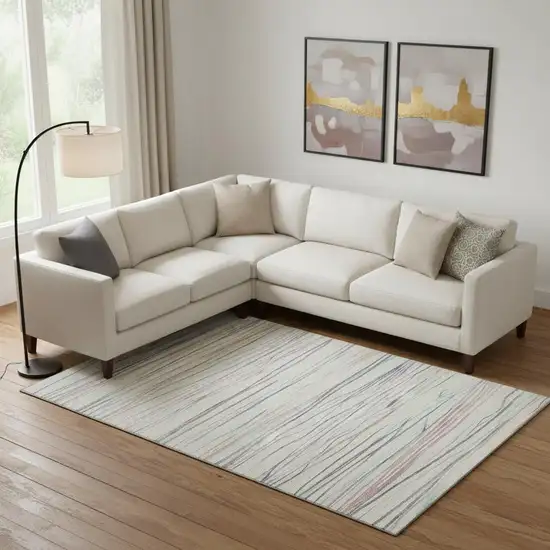 Beige Pink And Purple Striped Washable Area Rug With UV Protection Photo 2