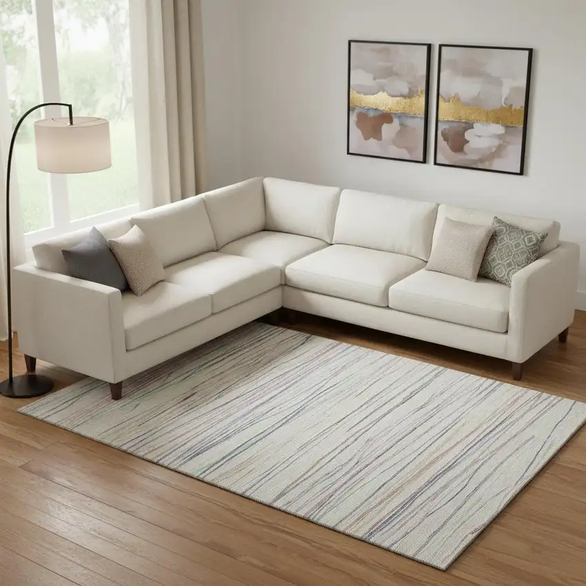 Beige Pink And Purple Striped Washable Area Rug With UV Protection Photo 2