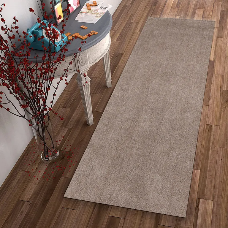 Beige Plain Runner Rug Photo 4