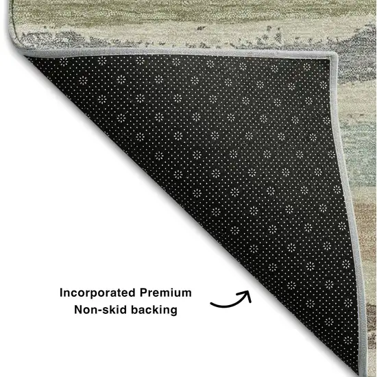 Beige Plum And Ivory Striped Washable Area Rug With UV Protection Photo 5