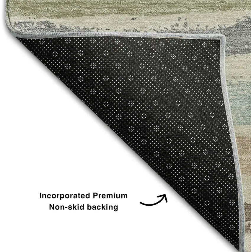 Beige Plum And Ivory Striped Washable Area Rug With UV Protection Photo 5