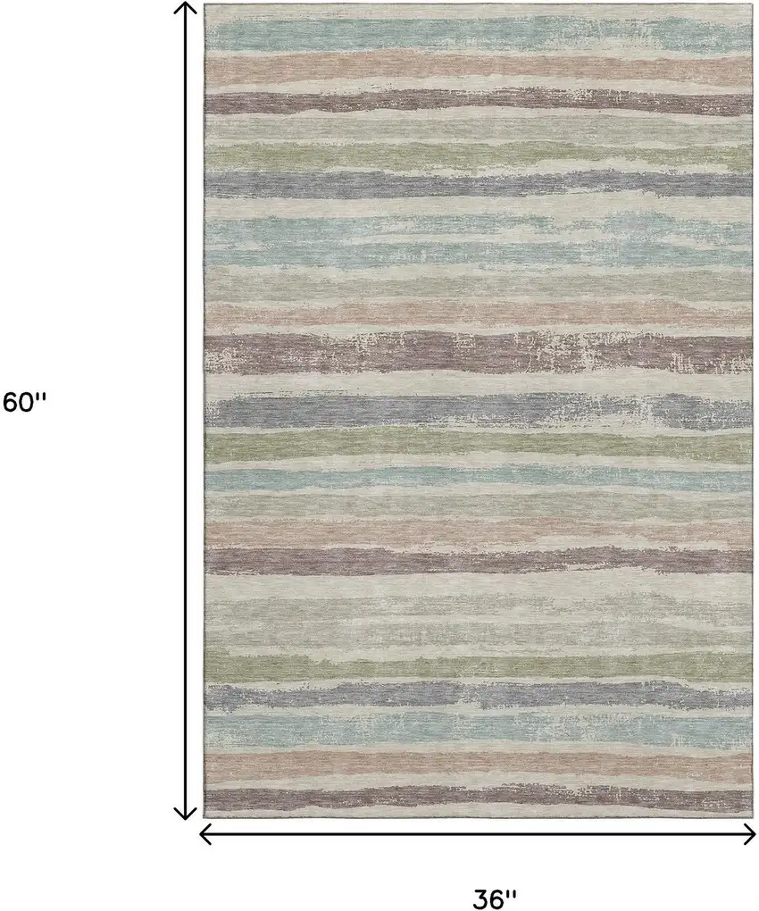 Beige Plum And Ivory Striped Washable Area Rug With UV Protection Photo 9