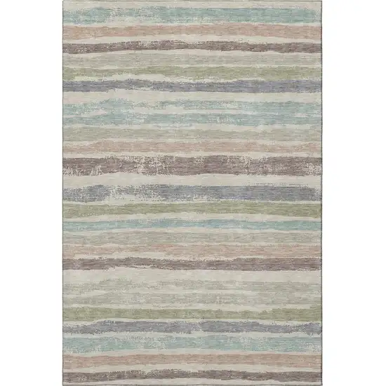 Beige Plum And Ivory Striped Washable Area Rug With UV Protection Photo 2