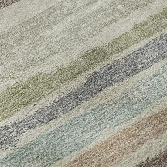 Beige Plum And Ivory Striped Washable Area Rug With UV Protection Photo 9