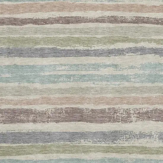 Beige Plum And Ivory Striped Washable Area Rug With UV Protection Photo 2