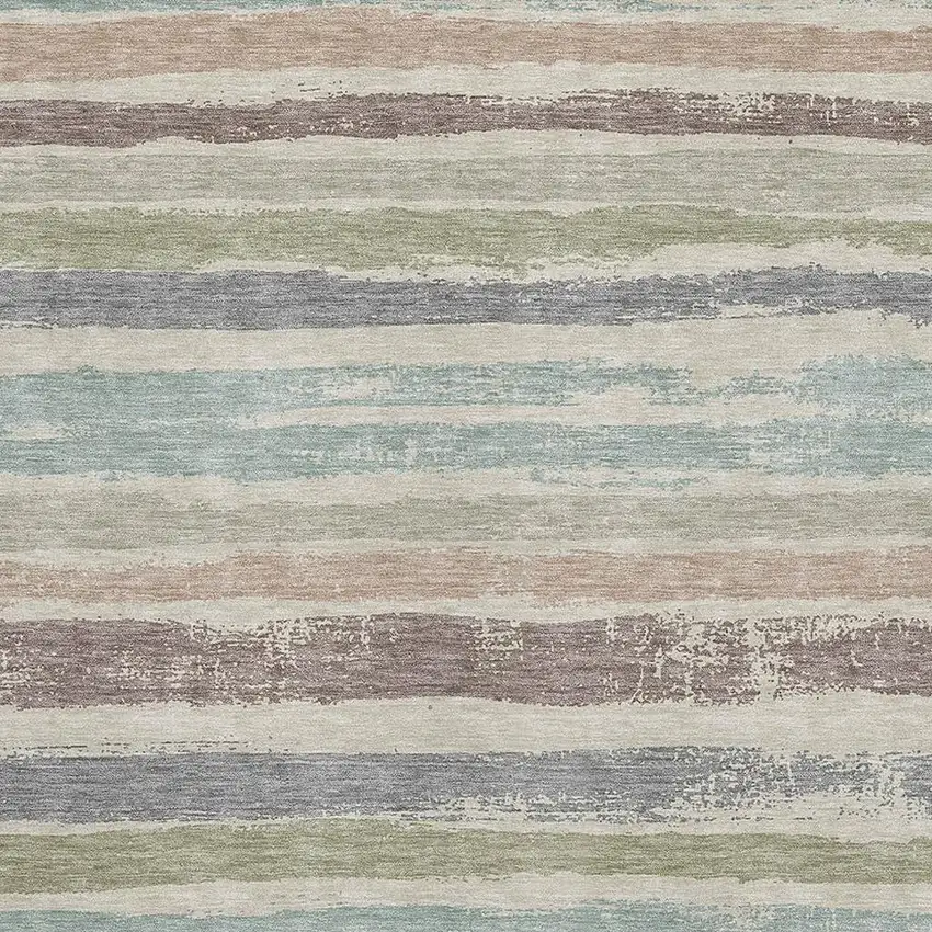 Beige Plum And Ivory Striped Washable Area Rug With UV Protection Photo 2