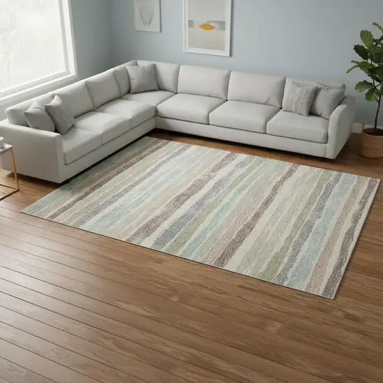 Beige Plum And Ivory Striped Washable Area Rug With UV Protection Photo 2