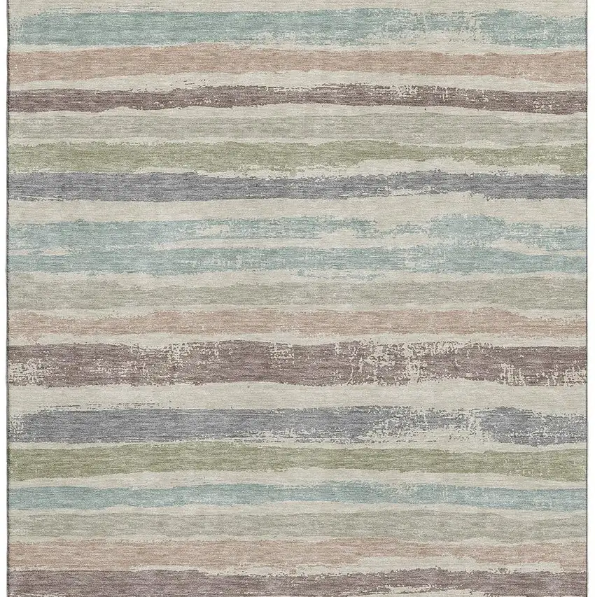 Beige Plum And Ivory Striped Washable Area Rug With UV Protection Photo 3