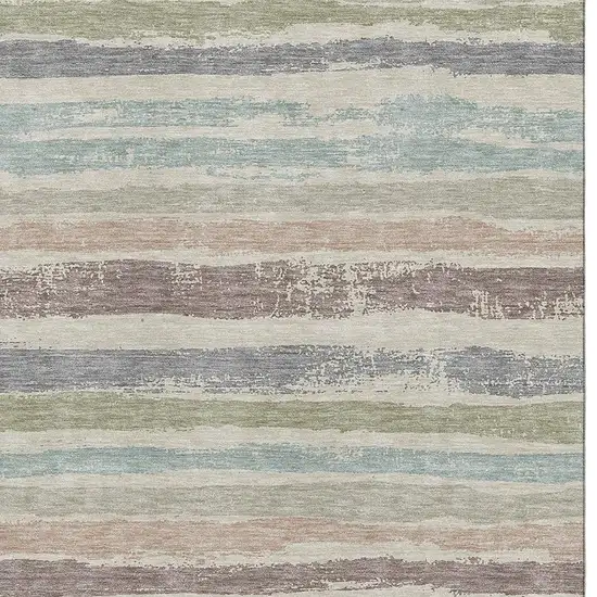 Beige Plum And Ivory Striped Washable Area Rug With UV Protection Photo 2