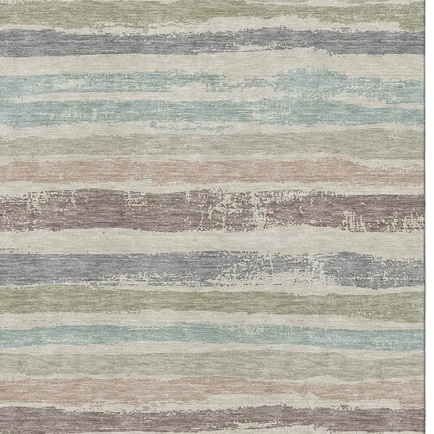 Beige Plum And Ivory Striped Washable Area Rug With UV Protection Photo 2