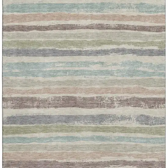 Beige Plum And Ivory Striped Washable Area Rug With UV Protection Photo 2