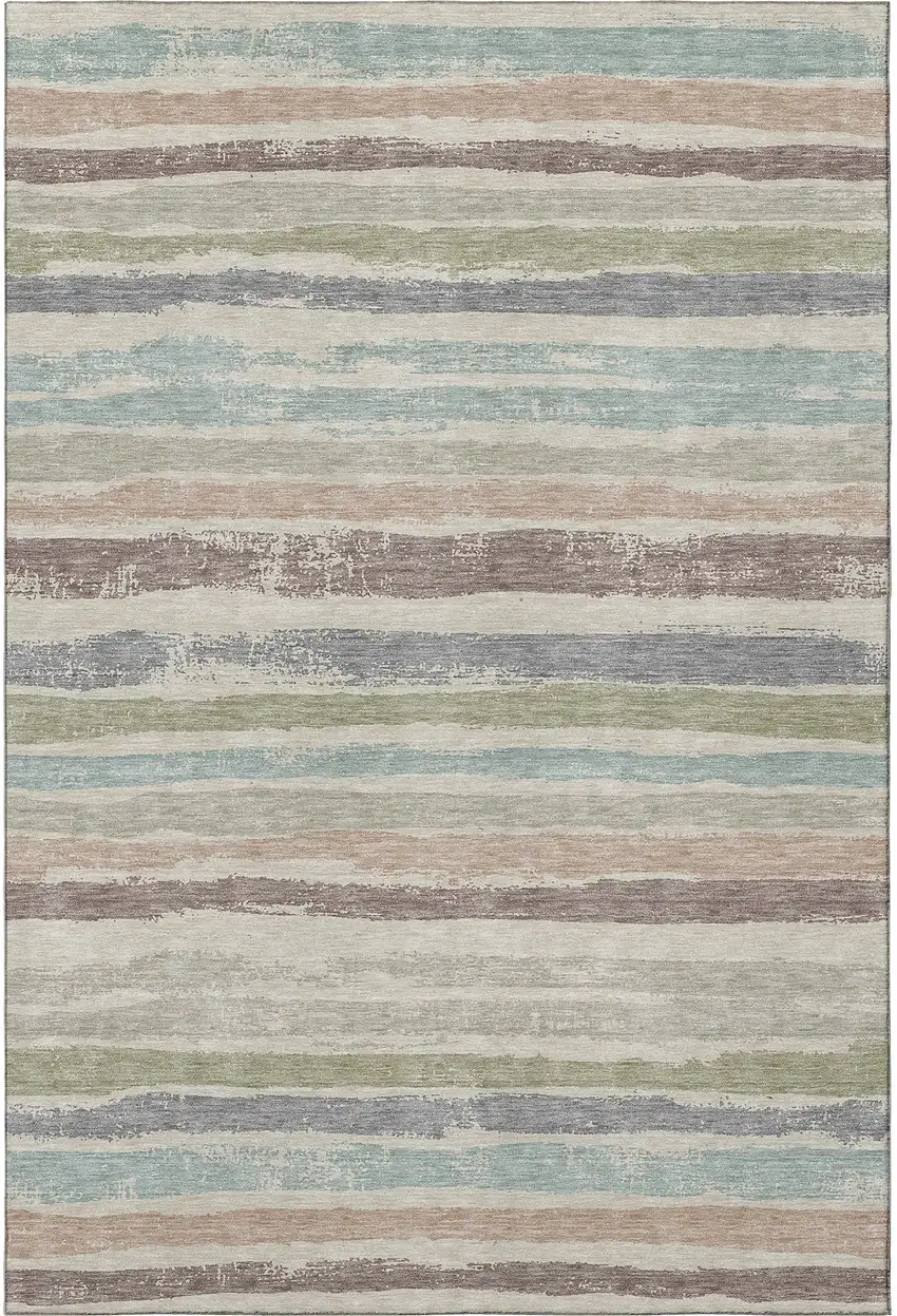 Beige Plum And Ivory Striped Washable Area Rug With UV Protection Photo 3