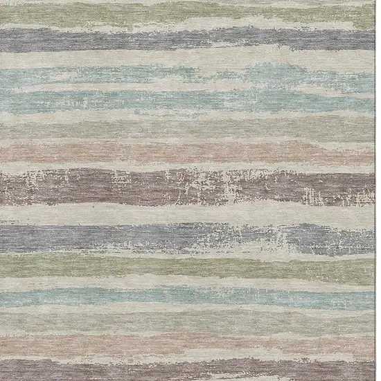 Beige Plum And Ivory Striped Washable Area Rug With UV Protection Photo 2