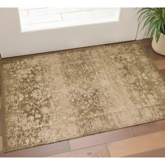 Beige And Tan Floral Medallion Area Rug Photo 1
