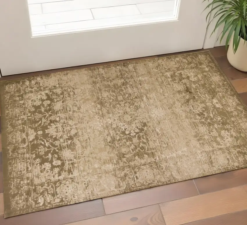 Beige And Tan Floral Medallion Area Rug Photo 1