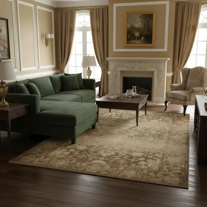 Beige And Tan Floral Medallion Area Rug Photo 2