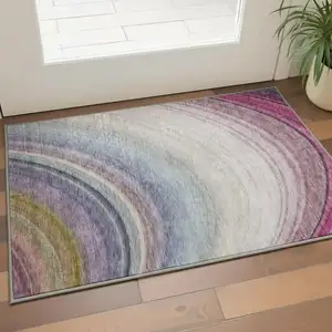 Photo of Beige Purple And Blue Ombre Washable Area Rug With UV Protection