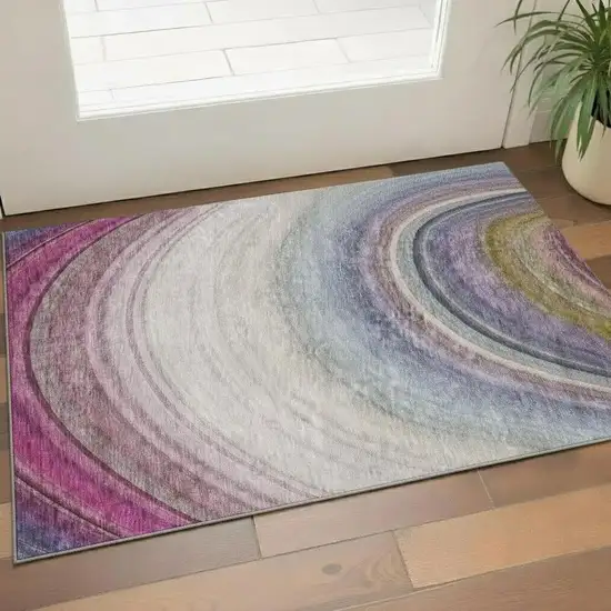 Beige Purple And Blue Ombre Washable Area Rug With UV Protection Photo 1