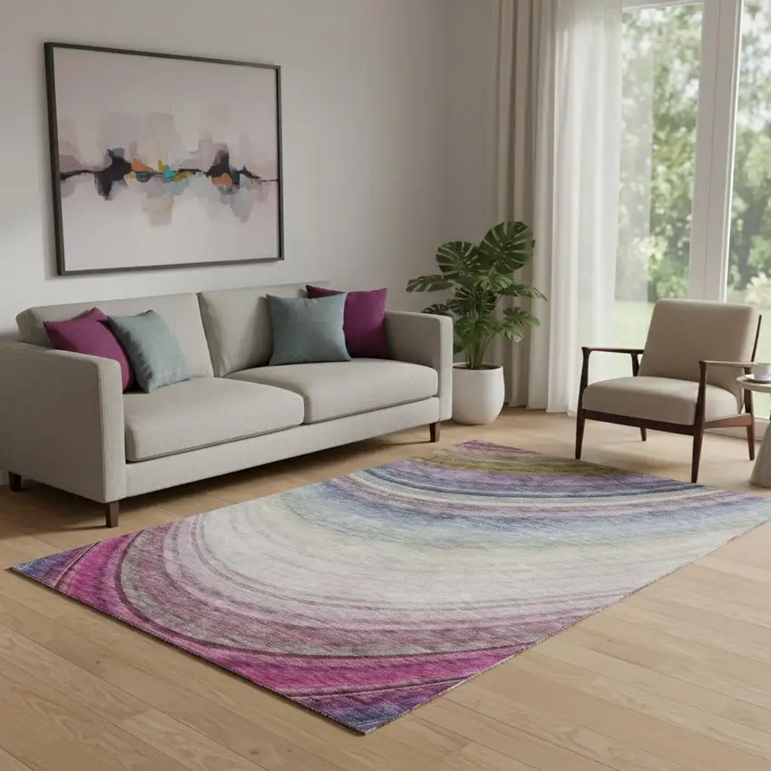 Beige Purple And Blue Ombre Washable Area Rug With UV Protection Photo 1