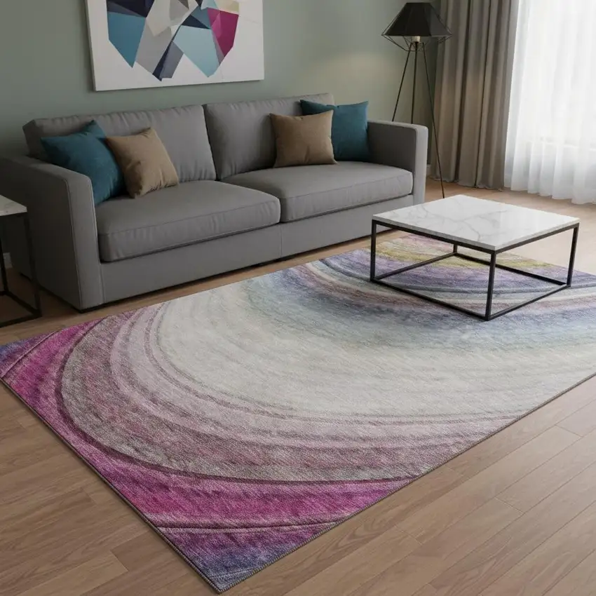 Beige Purple And Blue Ombre Washable Area Rug With UV Protection Photo 2