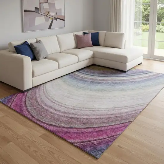 Beige Purple And Blue Ombre Washable Area Rug With UV Protection Photo 1