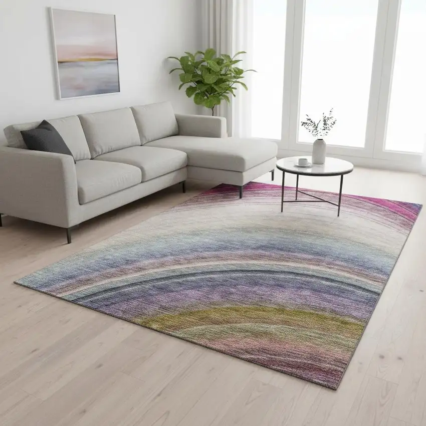 Beige Purple And Blue Ombre Washable Area Rug With UV Protection Photo 2