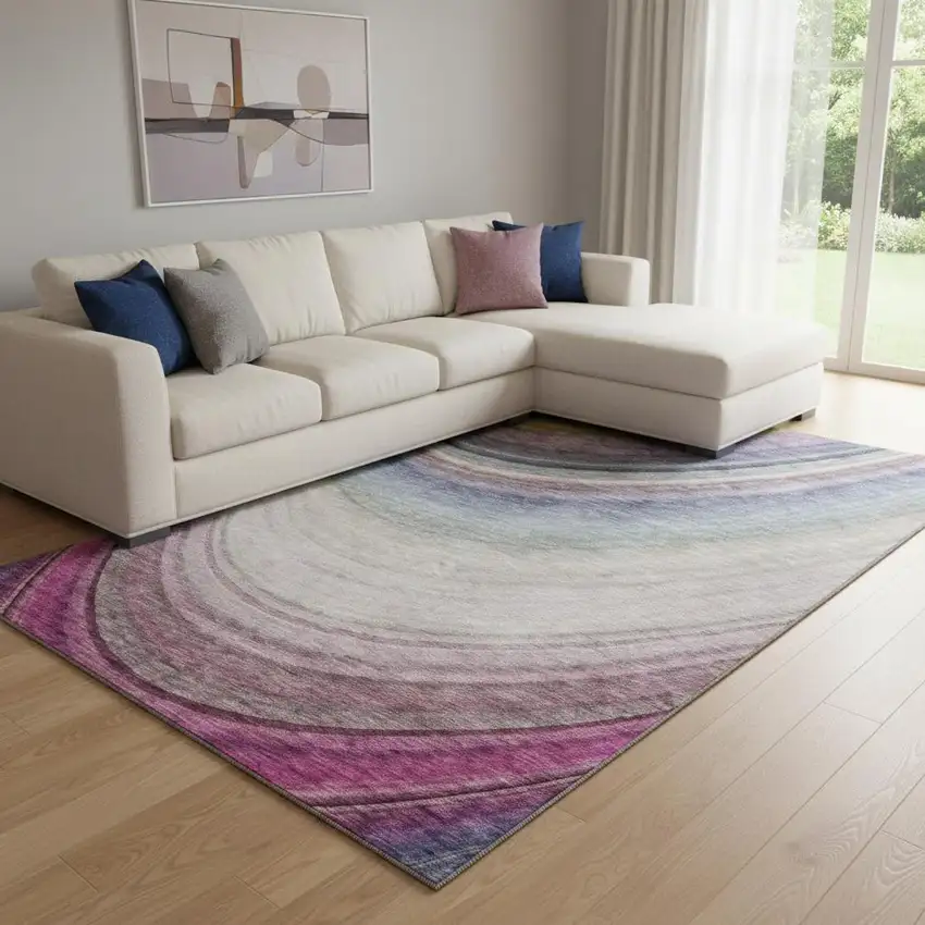 Beige Purple And Blue Ombre Washable Area Rug With UV Protection Photo 1