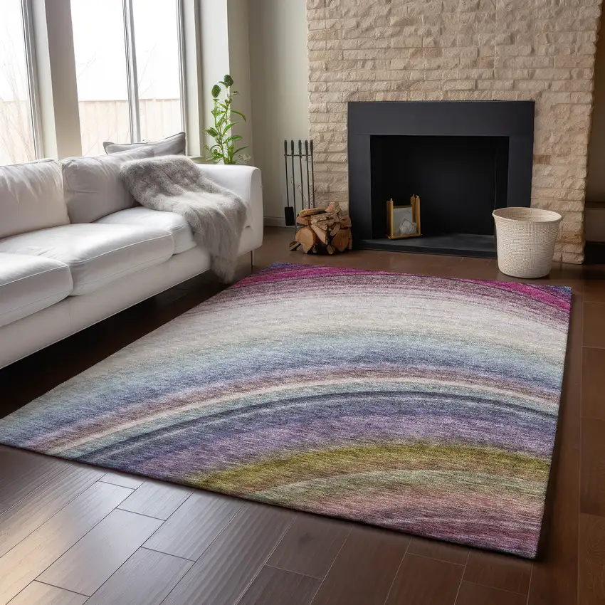 Beige Purple And Blue Ombre Washable Area Rug With UV Protection Photo 6