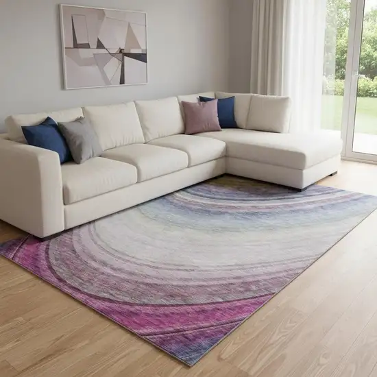 Beige Purple And Blue Ombre Washable Area Rug With UV Protection Photo 1