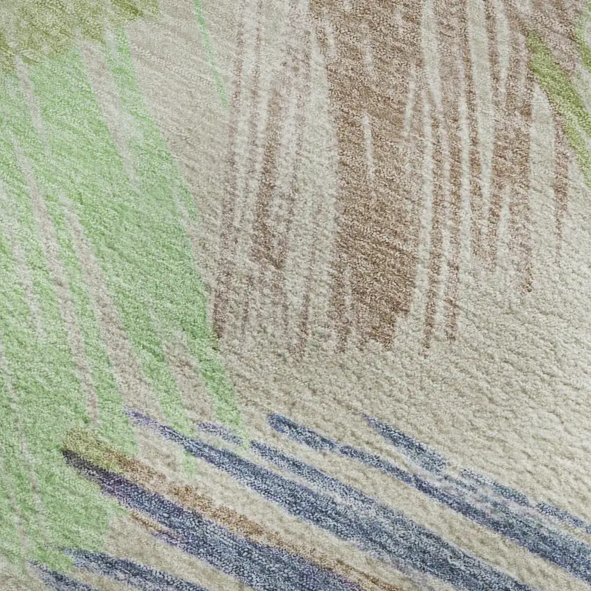 Beige Purple And Mint Green Striped Washable Area Rug With UV Protection Photo 2