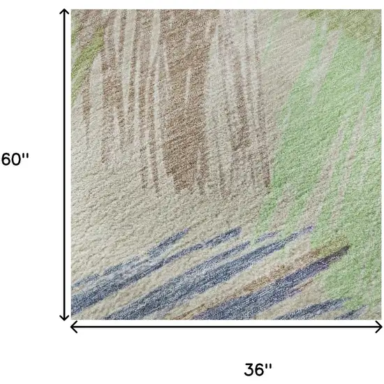 Beige Purple And Mint Green Striped Washable Area Rug With UV Protection Photo 9