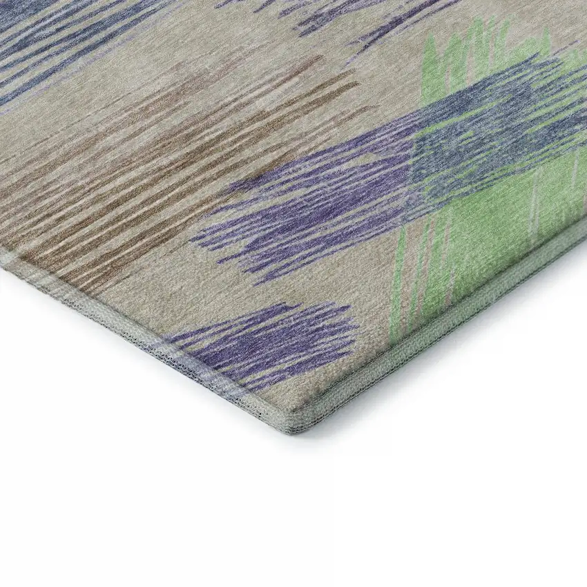 Beige Purple And Mint Green Striped Washable Area Rug With UV Protection Photo 7