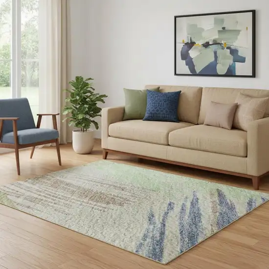 Beige Purple And Mint Green Striped Washable Area Rug With UV Protection Photo 2