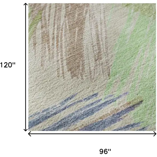 Beige Purple And Mint Green Striped Washable Area Rug With UV Protection Photo 9