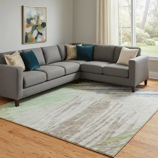 Beige Purple And Mint Green Striped Washable Area Rug With UV Protection Photo 2