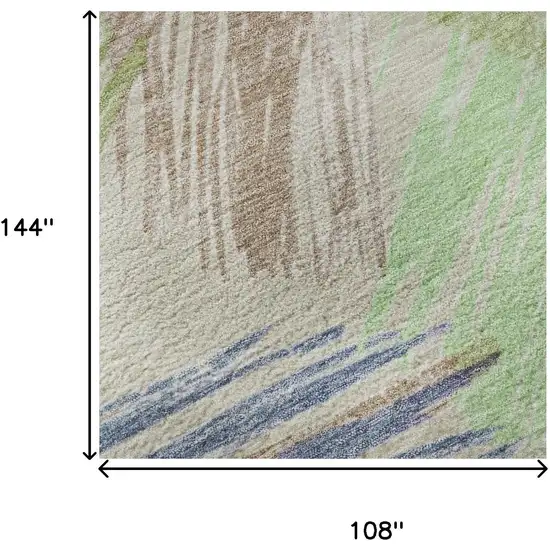 Beige Purple And Mint Green Striped Washable Area Rug With UV Protection Photo 9