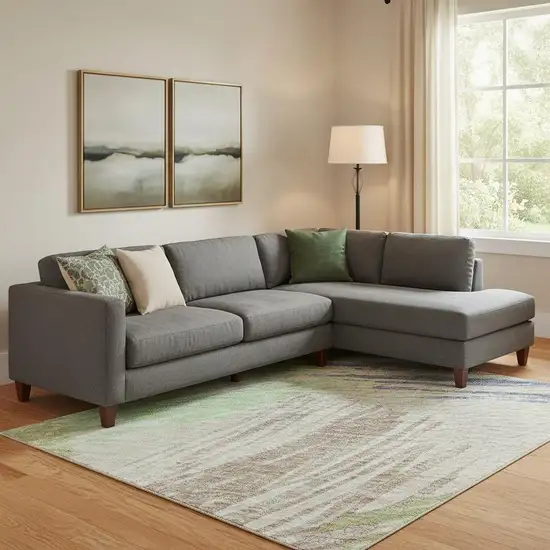 Beige Purple And Mint Green Striped Washable Area Rug With UV Protection Photo 2