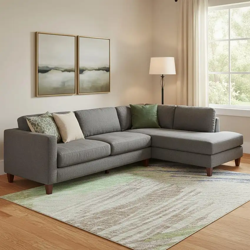 Beige Purple And Mint Green Striped Washable Area Rug With UV Protection Photo 2