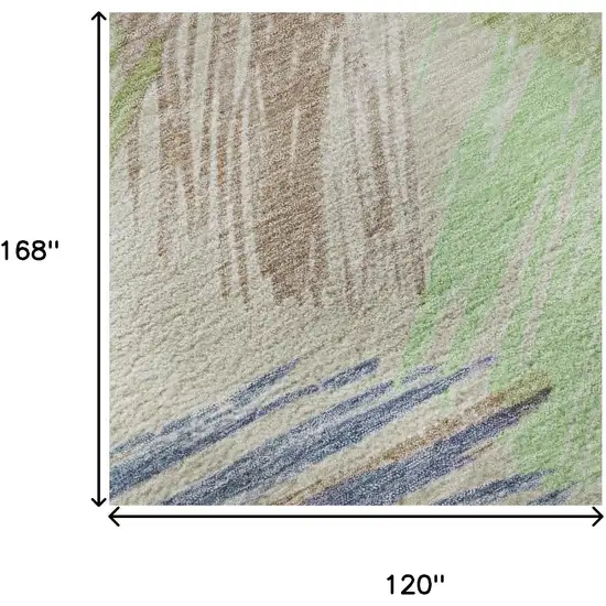 Beige Purple And Mint Green Striped Washable Area Rug With UV Protection Photo 9