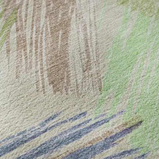 Beige Purple And Mint Green Striped Washable Area Rug With UV Protection Photo 1